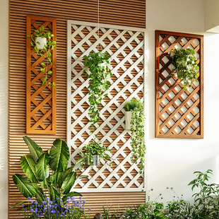 实木壁挂式月季墙面户外墙上装饰防腐木网格架，阳台花架植物爬藤架