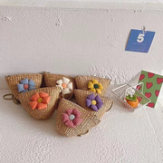 夏季儿童女包可爱太阳花黄草编织包斜跨包创意零钱包小包花朵