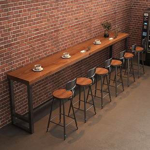 实木吧台桌家用阳台靠墙窄桌子长条桌奶茶店酒吧高脚桌椅组合商用
