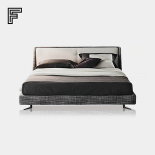 意式极简布艺真皮双人软床北欧现代设计师定制1.5m/1.8米主卧婚床