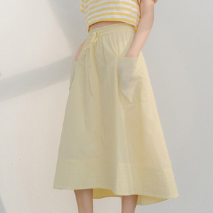 blushwhite“柠檬树下”浅黄色，系带松紧半身裙