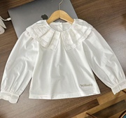 韩国童装 23秋女宝儿童洋气翻领百搭衬衣娃娃衫 简约纯白上衣
