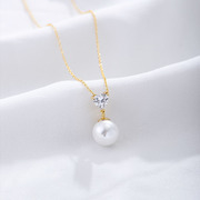 欧美s925纯银心形锆石珍珠项链百搭简约锁骨链饰品小众设计感轻奢