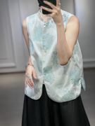 24新中式国风复古盘扣设计感真丝欧根纱重工金线刺绣马甲女