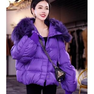 冬装紫色毛毛领棉服女2023年高级感超好看小个子外套