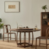 叙木新中式圆桌组合黑胡桃实木餐桌椅轻奢家用带转盘餐台高定家具