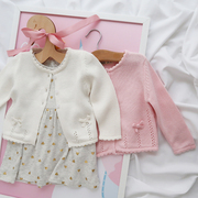 新生婴儿针织开衫纯棉0-3岁女宝宝毛衣披肩甜美公主上衣外套春秋