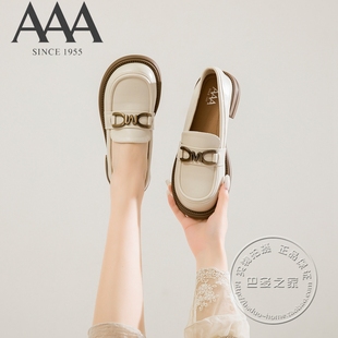 AAA女鞋PU皮哑光面字母金属扣复古英伦小皮鞋低跟软底中口单鞋