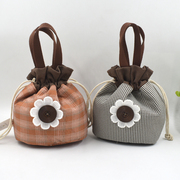帆布水桶包女日式手提便当包复古(包复古)文艺，小包包抽绳束口袋手拎饭盒袋