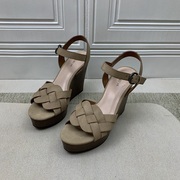 夏季外贸原单后空罗马鞋粗跟欧美超高跟纯色露趾扣带日常