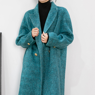 赫本风蓝色茧型双面羊绒羊毛，呢子大衣女，中长款高级感加厚毛呢外套