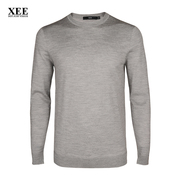 XEE商场同款 新秋款浅灰色山羊绒混纺圆领套头毛衣柔软舒适羊毛衫