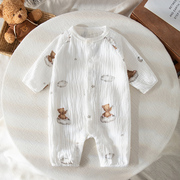 夏季宝宝长袖连体衣，婴幼儿纯棉纱布衣服新生儿，透气哈衣薄款可开档