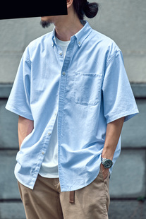 STAPH老芬日本进口面料条纹短袖牛津纺衬衫衬衣紫标版型
