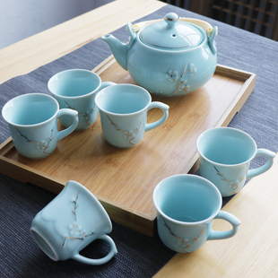 防烫杯景德镇陶瓷茶具套装家用茶壶，茶杯现代简约中式手绘竹茶盘