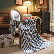 毛毯子(毛毯子)提花线毯全棉，几何图针织盖毯午休懒人毯双面空调毯