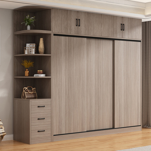 衣柜家用卧室实木生态板衣橱，推拉门组合柜子现代简约储物收纳柜子