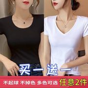 夏季韩版纯色圆领白色学生网红短袖T恤女百搭内搭打底衫体恤女潮