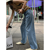 条纹牛仔裤春装2024年女裤子高街宽松直筒，显高显瘦拖地阔腿裤