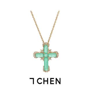 7CHEN 欧美天然原石十字架项链小众个性设计感锁骨链颈链叠戴饰品