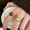 复古气质天然石戒指(石戒指)女小众设计开口食指戒时尚高级感网红指环配饰