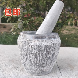 纯手工天然青石捣蒜器石臼家用捣药罐研磨器蒜石臼子剥蒜器压蒜器