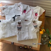 女童衬衫 春秋款白色长袖春装 儿童娃娃领上衣洋气纯棉蕾丝刺绣衫