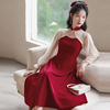 气质红色旗袍式满月宴会礼服，连衣裙2022产后哺衣秋冬高级感喂奶衣