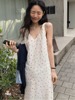 韩国chic夏季减龄复古小众气质小清新碎花无袖背心V领连衣裙长裙
