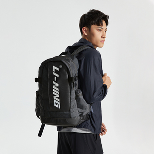 中国李宁双肩包健身(包健身)系列情侣同款背包，黑色时尚反光运动包absq552