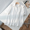 白色竖条纹中袖衬衫，女夏季垂感透气轻薄修身显瘦ol雪纺上衣短袖