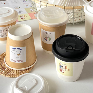 咖啡杯子一次性罐罐烤奶双层牛皮，纸杯带盖加厚热饮，奶茶杯外卖水杯