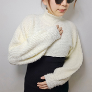 春季日本原单欧美复古超短露脐千禧辣妹纯色针织衫毛衣罩衫