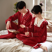 马克公主睡衣结婚新婚，情侣套装纯棉，长袖红色本命年男女家居服春秋