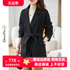 韩系黑色西装双面零羊绒大衣系带显瘦秋冬季2023女装毛呢外套