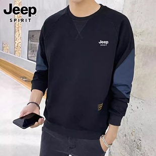 jeep吉普圆领卫衣男士，2024春季休闲宽松上衣，潮流运动长袖t恤