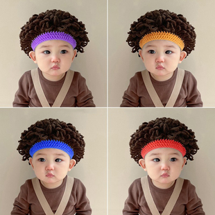 婴儿春秋季韩版帽子男宝女童，可爱超萌搞怪宝宝，毛线帽儿童假发帽