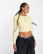 Jordan女柠檬黄修身长袖T恤英国2023秋健身运动短款上衣