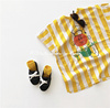 rqmm韩国童装20夏季卡通图案，竖条纹宽松长款t恤休闲连衣裙