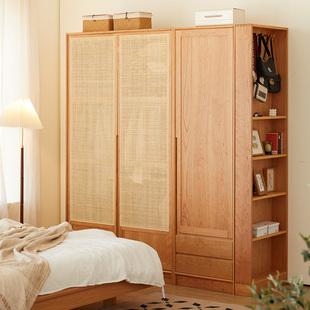 北欧实木大衣柜樱桃木对开门衣橱日式卧室柜子简约组合收纳柜家用