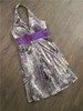 0302a紫色针织印花挂脖短款修身高端钉珠，宴会晚礼服裙年会聚会