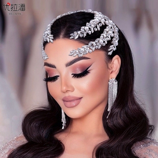 优拉潘新娘婚礼造型发梳水钻，枝杈银色奢华满钻麦穗发饰品hp530