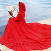 茶卡盐湖大红色连衣裙夏旅游(夏旅游)复古红裙雪纺，连衣裙沙漠度假大摆长裙