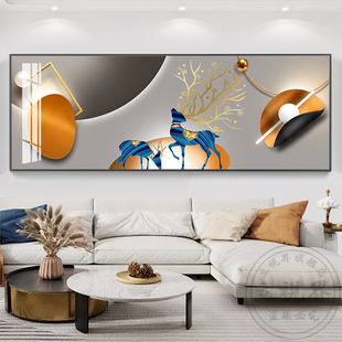 客厅装饰画现代简约时尚大气沙发，背景墙画横版晶，瓷画抽象福禄挂画