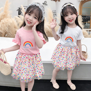 女童套装2024夏装儿童，洋气女孩韩版中小童夏季短袖时髦两件套裙子