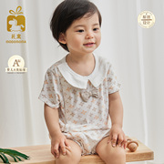 modomoma书影森田新生婴儿衣服夏装男宝宝短袖翻领领结包屁衣