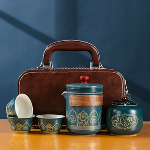 旅行茶具套装户外露营古韵陶瓷，茶具泡茶快客杯商务手提礼盒包