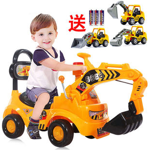 儿童电动挖掘机男孩玩具车，挖土机可坐可骑大号，音乐学步工程车