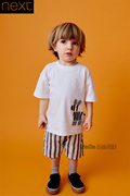 英国next男童白色卡通斑马，短袖t恤条纹短裤套装n33-655