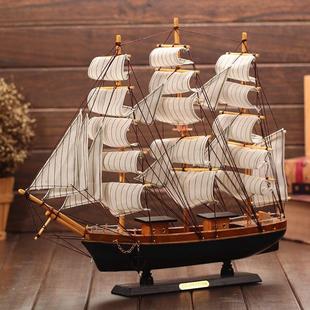 地中海帆船14-50cm模型摆件 仿真实木船装饰 一帆风顺木质工艺船
